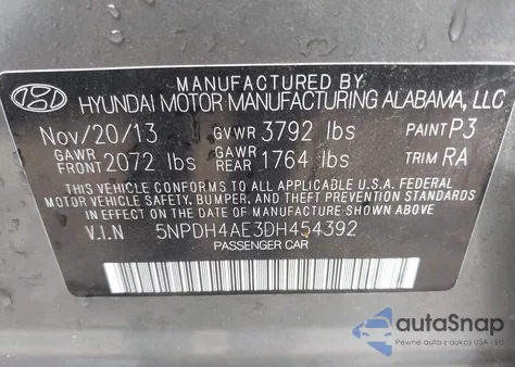 2013 Hyundai Elantra Gls из США, поврежденный, VIN 5NPDH4AE3DH454392